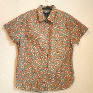 Lands' End Women's No Iron Supima Cotton Short Sleeve Floral Shirt, Size‎ 12